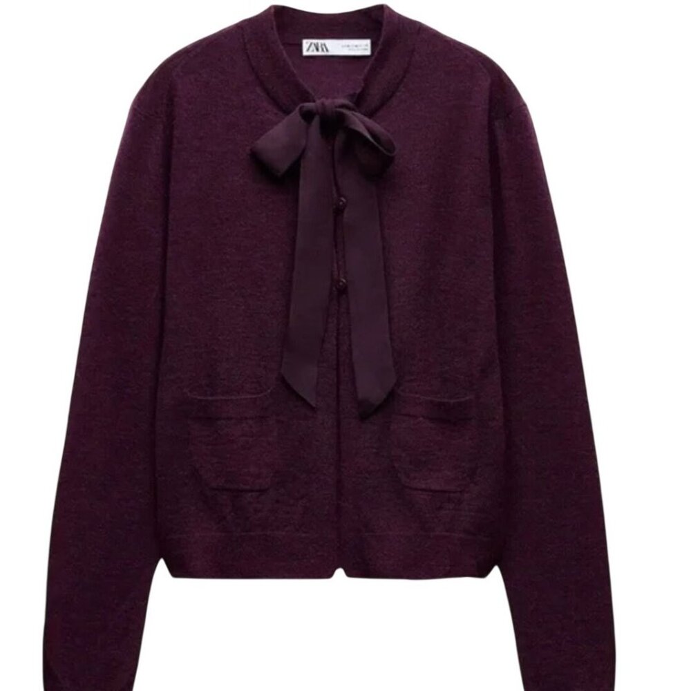 ZARA Plum Bow Half‎ Closure Cardigan Size Medium